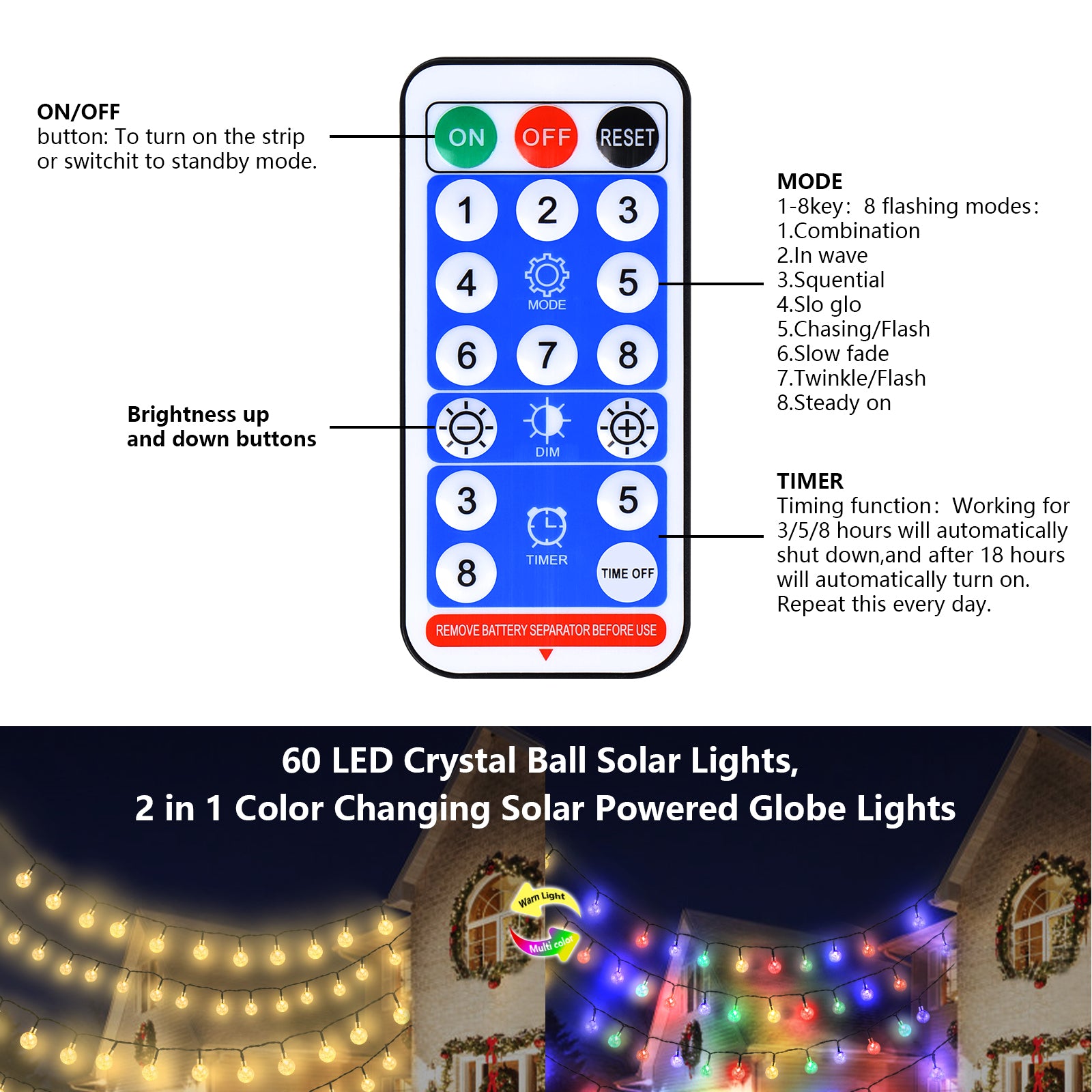 Coloured Globe String Lights Battery Operated, color-changing LED Light Strings,, Colour Changing Water Proof Crystal Ball Outdoor String Lights with Remote Control for Home, Patio, Party, Garden, Christmas, Easter