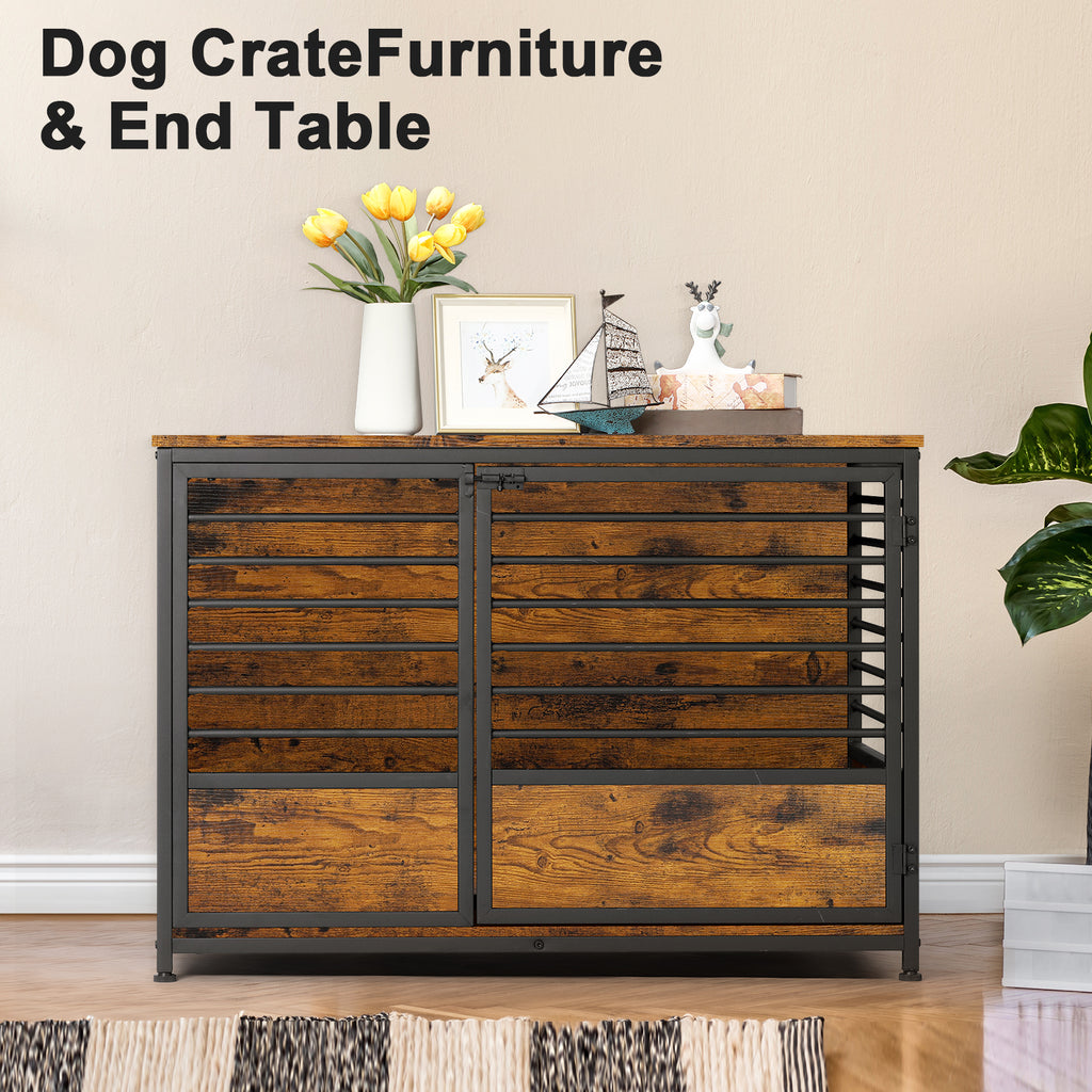 39-Inch Heavy Duty Pet Kennel Furniture, Multifunctional Indoor Dog House and Side Table with Storage