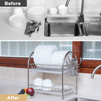 Premium 304 Stainless Steel 2-Tier Dish Rack, Rust-Proof Dish Drainer with Utensil Holder