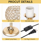 Spherical Gold Crystal Desk Lamp, Elegant Decorative Bedside Lantern Night Light for Dresser & Hallway