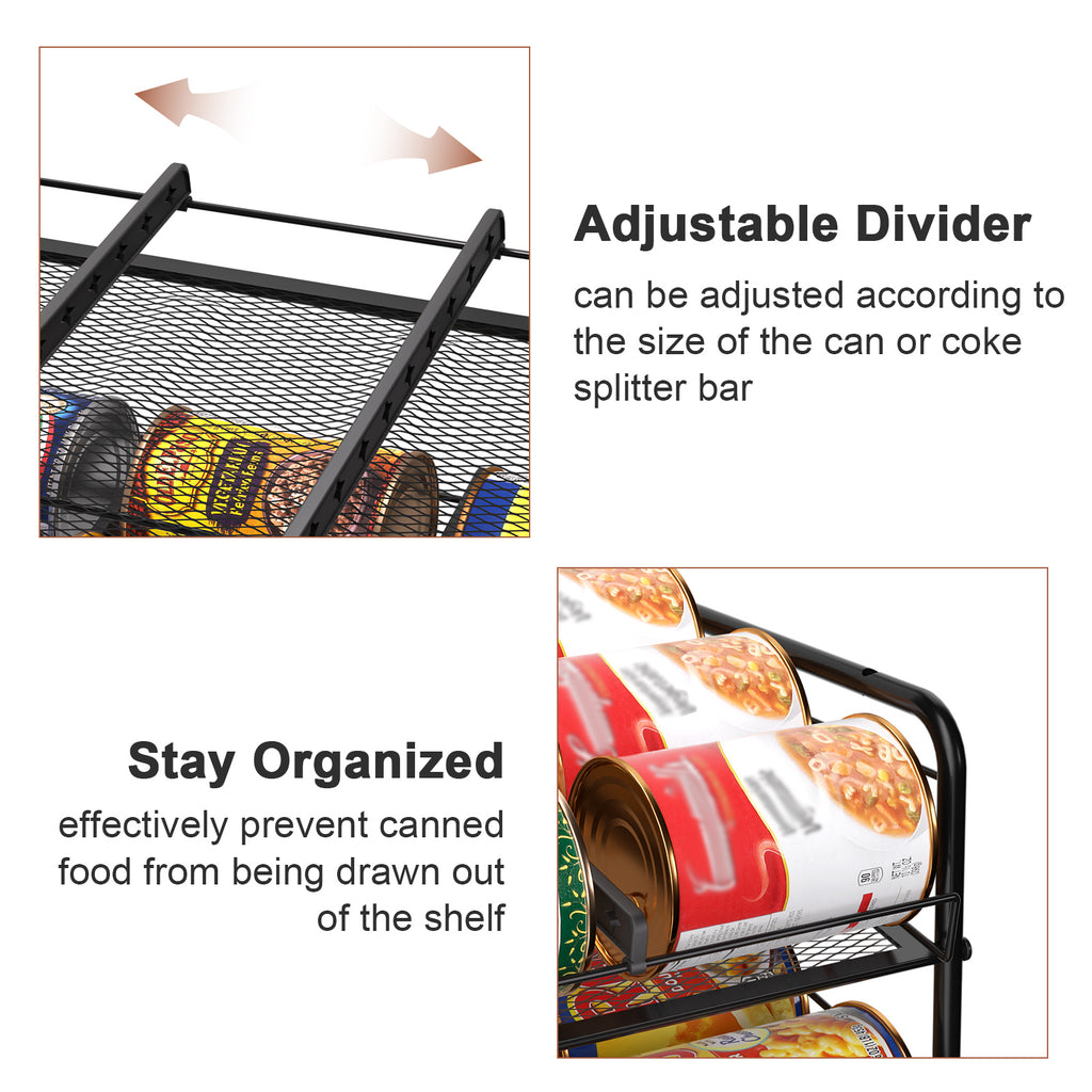 4-Tier Stackable Pantry Can Organizer Rack - Holds up to 48 Cans with Adjustable Dividers, Space-Saving Can Dispenser for Kitchen Cabinet, Black