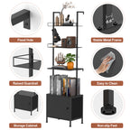4-Tier Industrial Ladder Shelf with Bottom Storage Cabinet - Wall-Mounted Bookshelf & Display Rack with Metal Frame for Living Room & Office