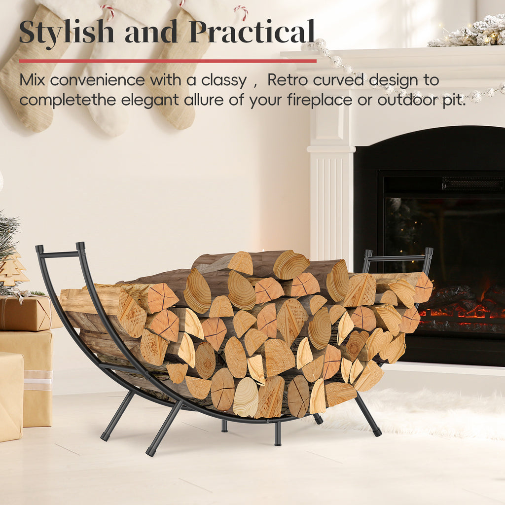 48-Inch Curved Firewood Rack - Heavy-Duty Powder-Coated Metal Log Holder for Indoor/Outdoor Use
