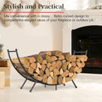 48-Inch Curved Firewood Rack - Heavy-Duty Powder-Coated Metal Log Holder for Indoor/Outdoor Use