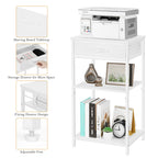 3-Tier White Printer Stand with Fabric Drawer, Desktop Book Organizer Holder for Side Table, Office & Home,