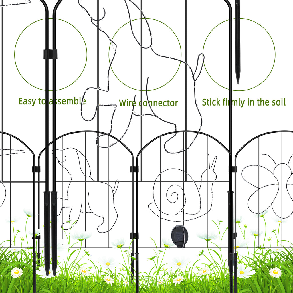 Solar Powered Animal Silhouette Garden Stakes - Lighted Metal Fence Border for Walkway & Flower Bed