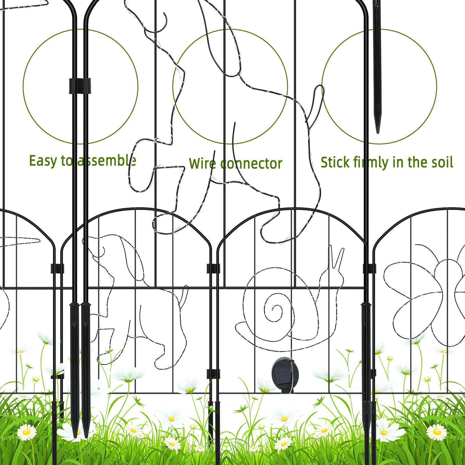 Solar Powered Animal Silhouette Garden Stakes - Lighted Metal Fence Border for Walkway & Flower Bed