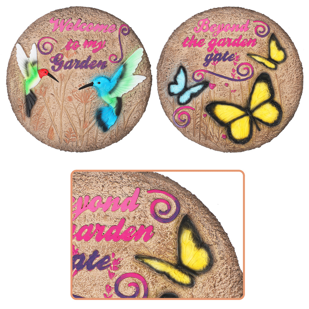 2-Pack 3D Hummingbird and Butterfly Stepping Stones, 10-Inch Decorative Concrete Garden Stones for Outdoor Yard & Path