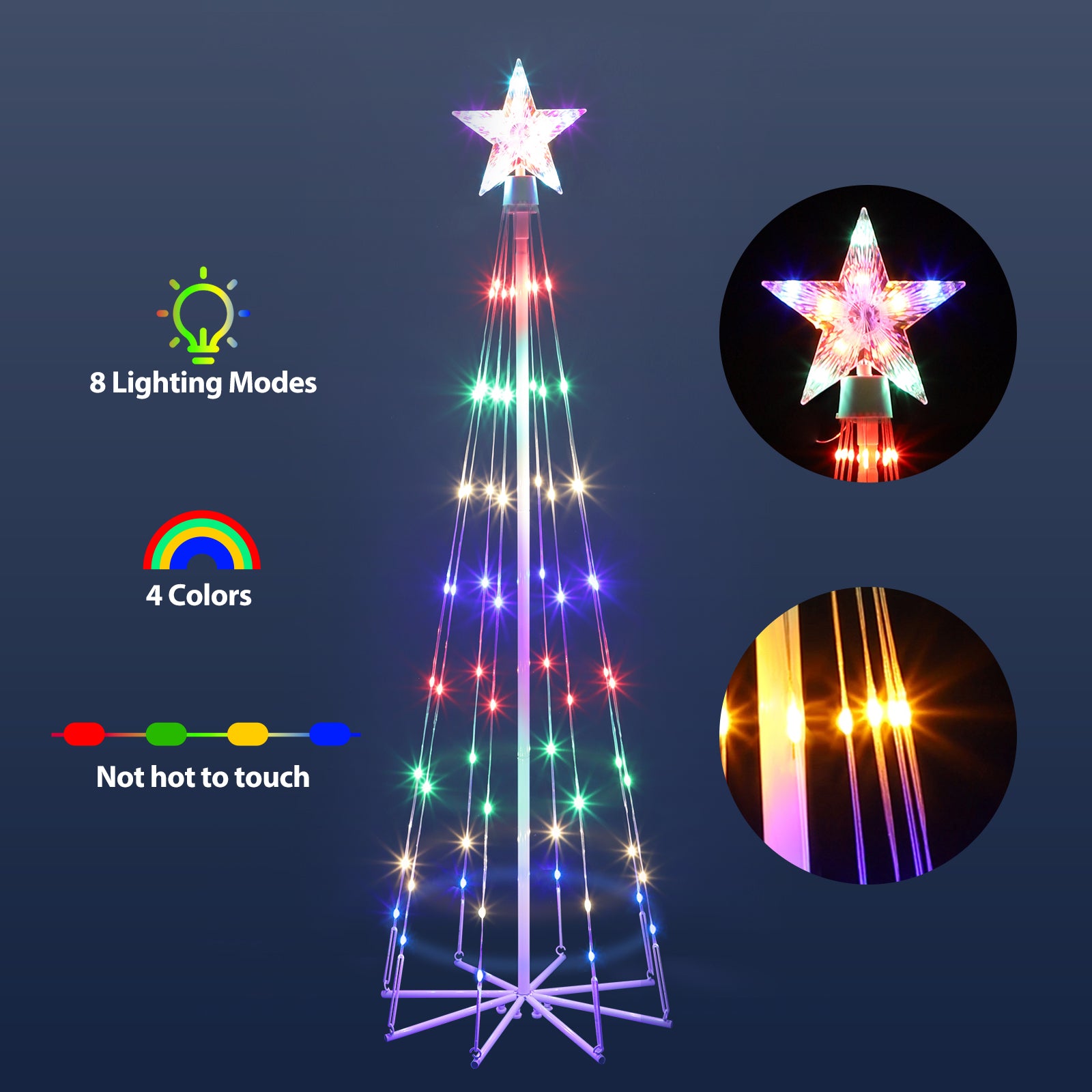 3-Pack Multi-Color Christmas Cone Trees, 8 Lighting Modes LED Outdoor Tree Set for Holiday Yard and Porch Decorations,