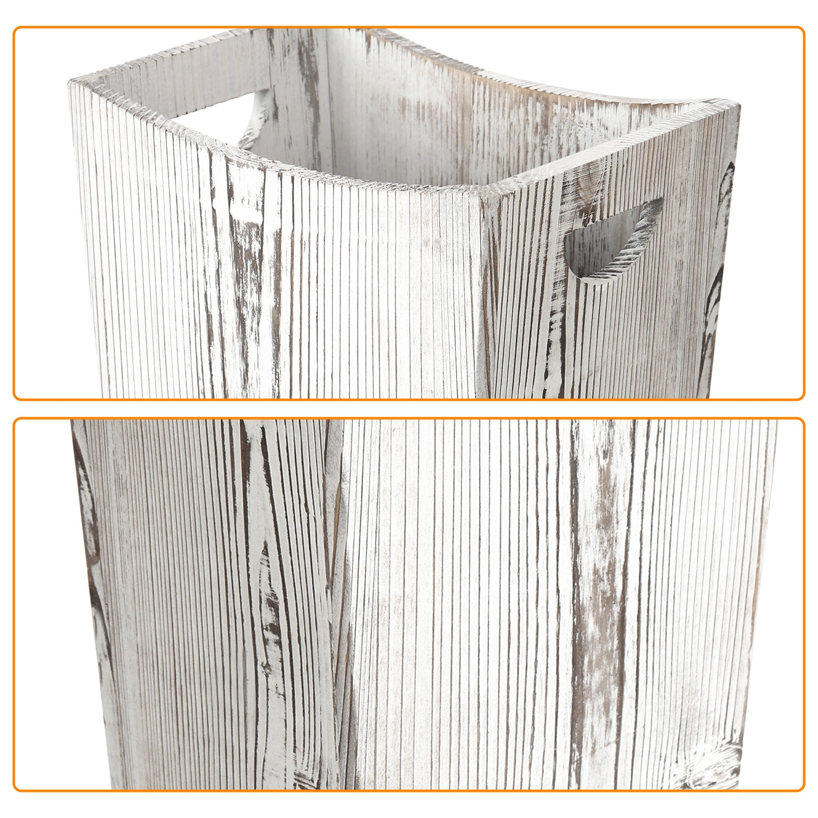 Small Grey Distressed Wood Bin with Dual Handles for Trash Disposal in Bedrooms and Bathrooms