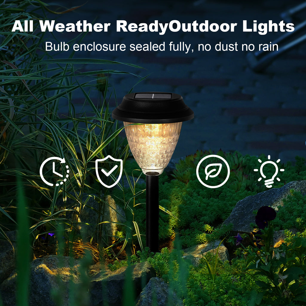 Waterproof Solar Powered Garden Path Lights Set of 8, Auto On/Off LED Crystal Ground Stake Landscape Lights, Solar Walkway Lighting for Backyard Sidewalk Lawn Decorations