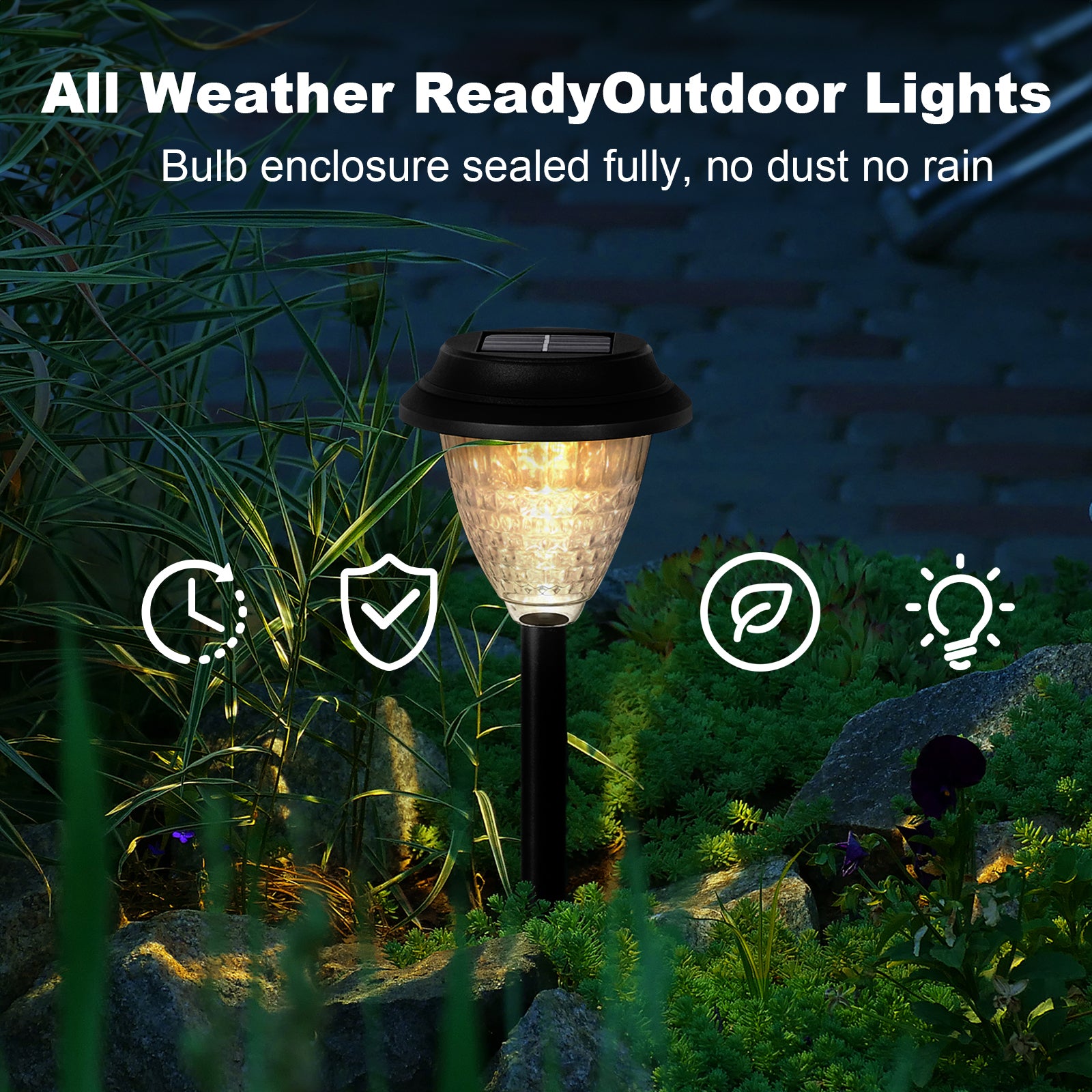 Waterproof Solar Powered Garden Path Lights Set of 8, Auto On/Off LED Crystal Ground Stake Landscape Lights, Solar Walkway Lighting for Backyard Sidewalk Lawn Decorations
