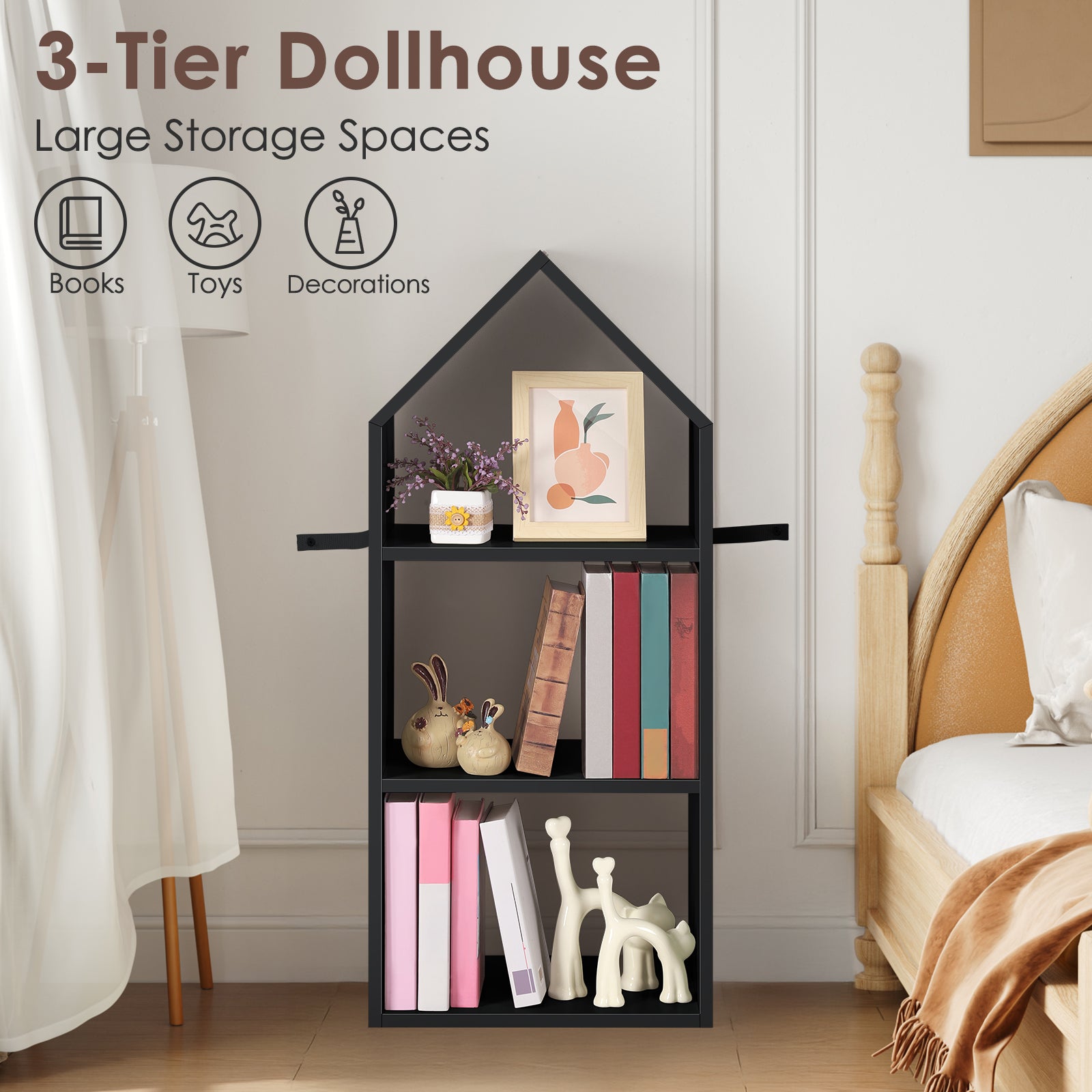 Modern 3-Tier House-Shaped Bookcase & Toy Storage Organizer