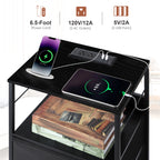 3-Drawer Tall Nightstand with Charging Station - Bedside Table with USB & Outlets for Bedroom, Black,