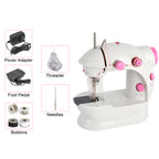 Mini Portable Sewing Machine - Dual Speed Crafting & Mending Machine for Beginners - Includes Foot Pedal, Pink & White