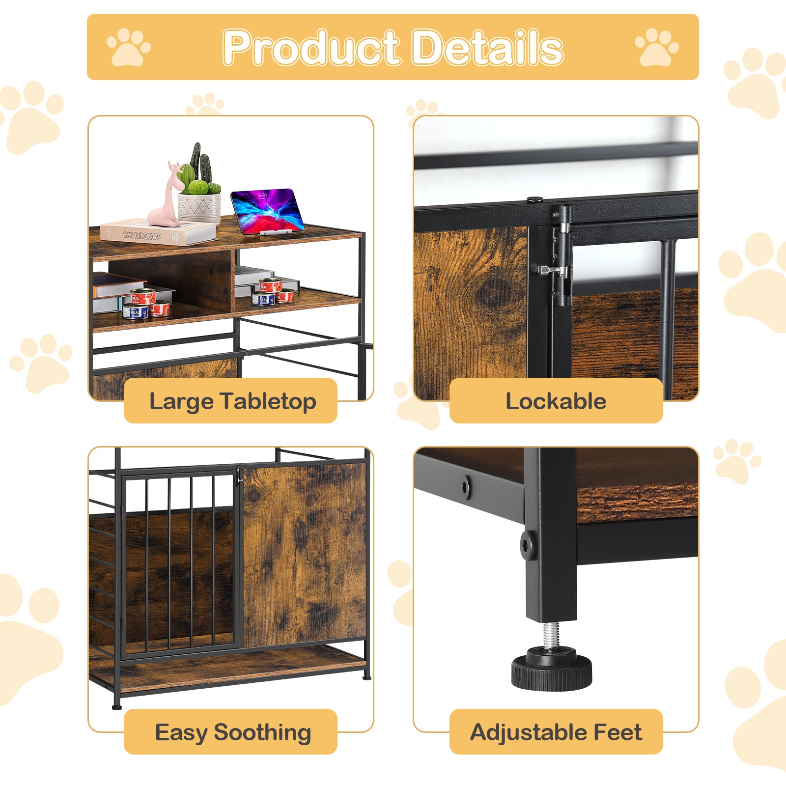 Furniture-Style Dog Crate with Storage Drawers & Wooden Top