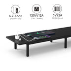 Dual Monitor Stand Riser with Power Outlets - Desk Organizer with 3 USB & 2 AC Ports for PC Laptop,