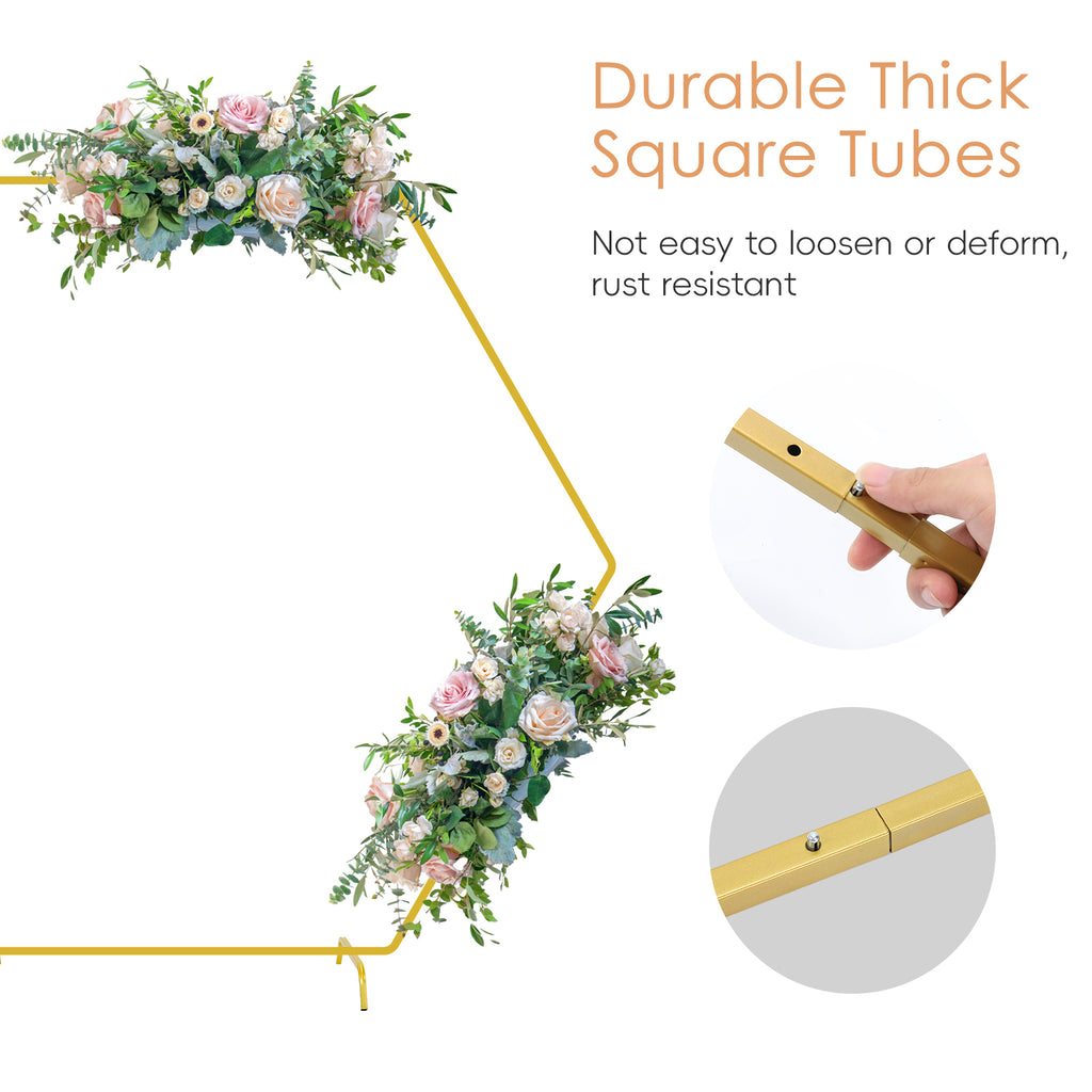 Hexagon Gold Wedding Arch Stand (7.2ft), Large Metal Backdrop Stand for Party & Garden Decoration