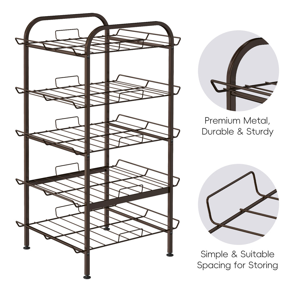 5-Tier Freestanding Water Bottle Storage Rack, Adjustable Metal Beverage Can Organizer for Pantry & Kitchen