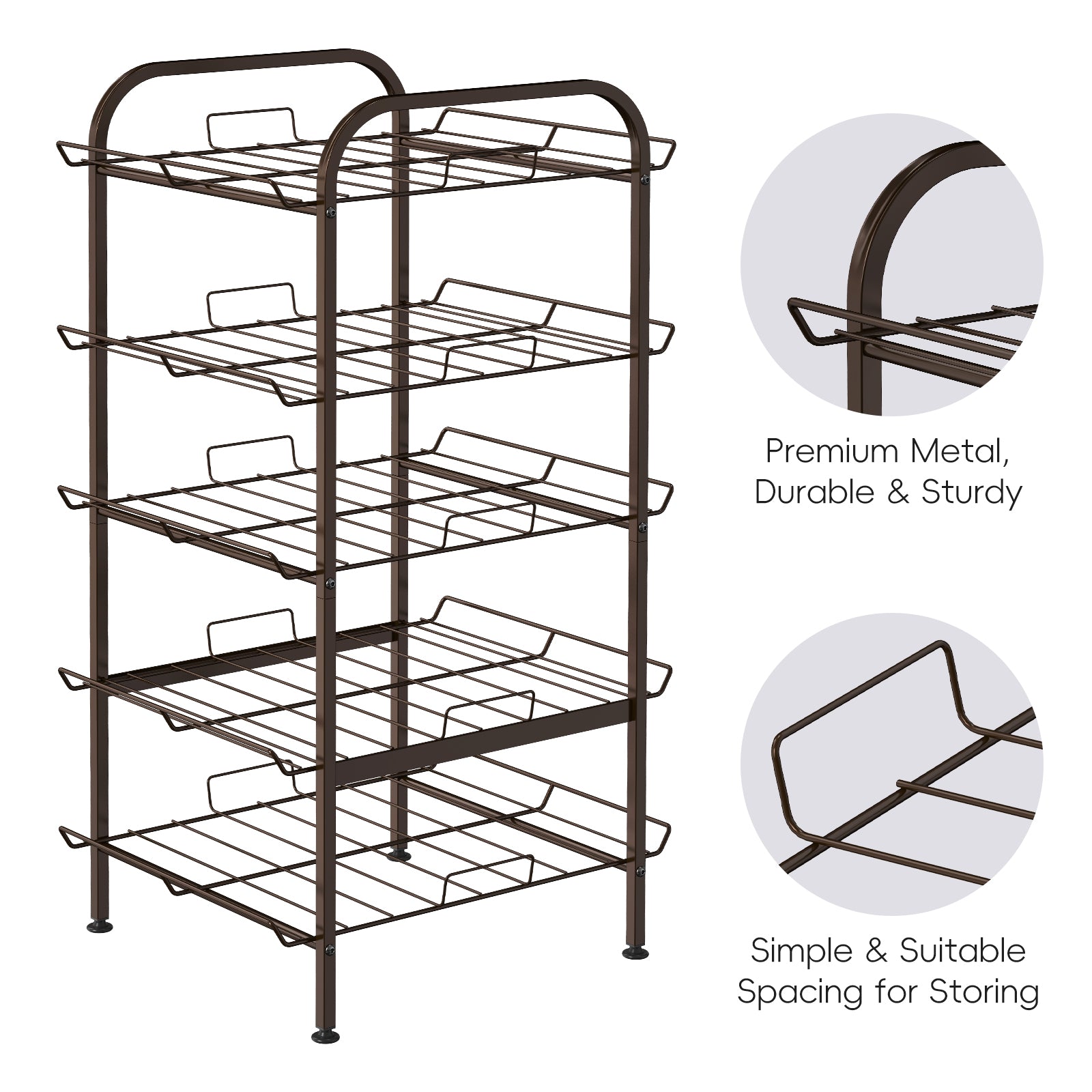 5-Tier Freestanding Water Bottle Storage Rack, Adjustable Metal Beverage Can Organizer for Pantry & Kitchen