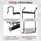 No-Drill Over-the-Door Towel Rack with Storage Basket and Hooks, Black Finish