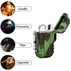 Waterproof Dual Arc Plasma Lighter, USB Rechargeable Windproof Electric Lighter for Camping, Survival, and Outdoor Hiking, Camo,