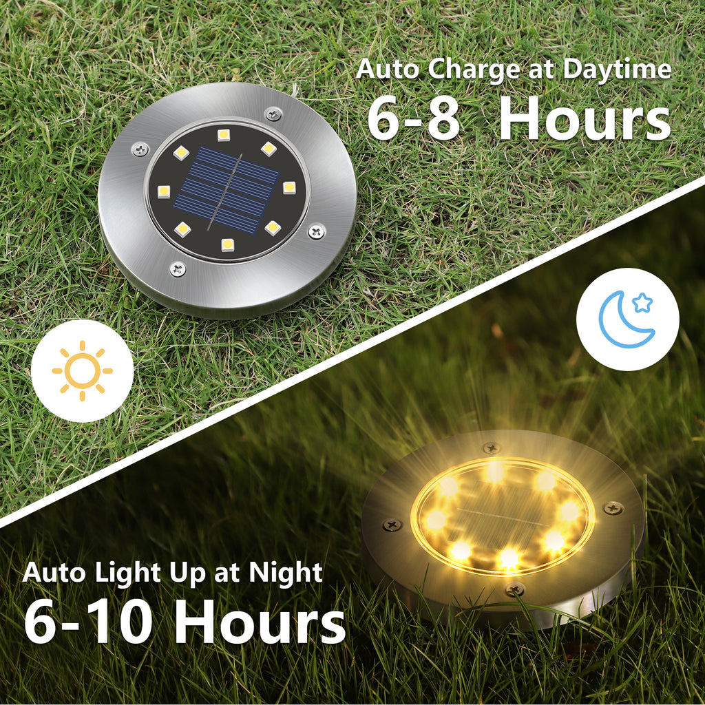 8 Pack 8 LED Solar In-Ground Lights, Mini Solar Ground Lights, 8 LED Solar In-Ground Lights, Pathway Lights Solar Powered, Outdoor Landscape Lights For Driveway, Walkway, Backyard, Patio