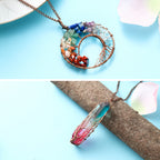 3-Piece Tree of Life Pendant Necklace Set - Natural Healing Stone Jewelry - Hand-Wrapped Crystal Sweater Chains for Women