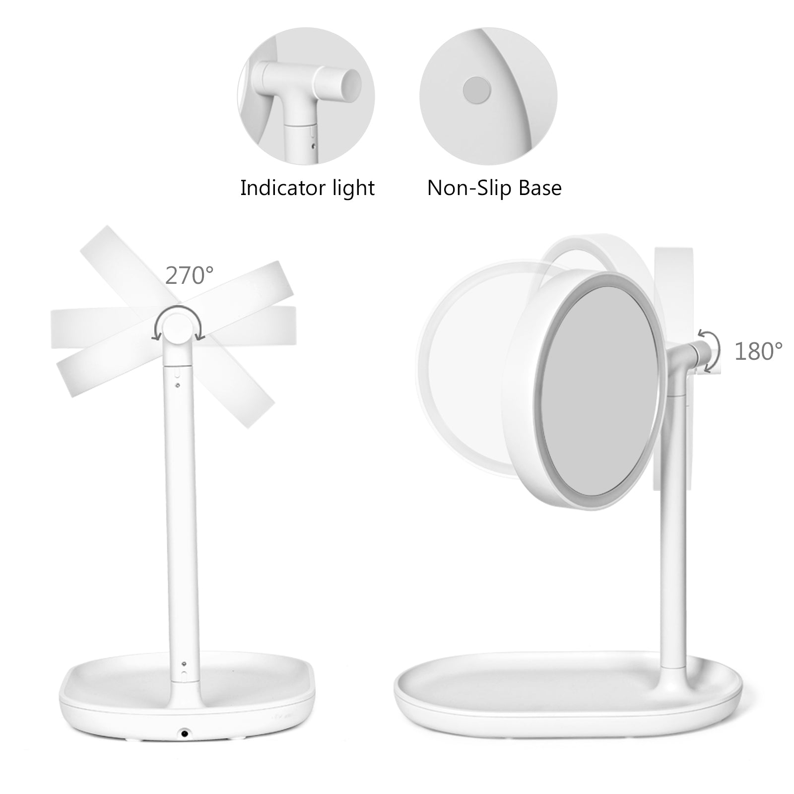 Round LED Makeup Mirror Table Lamp, 360Â° Swivel Vanity Mirror with Storage Tray Base (White)