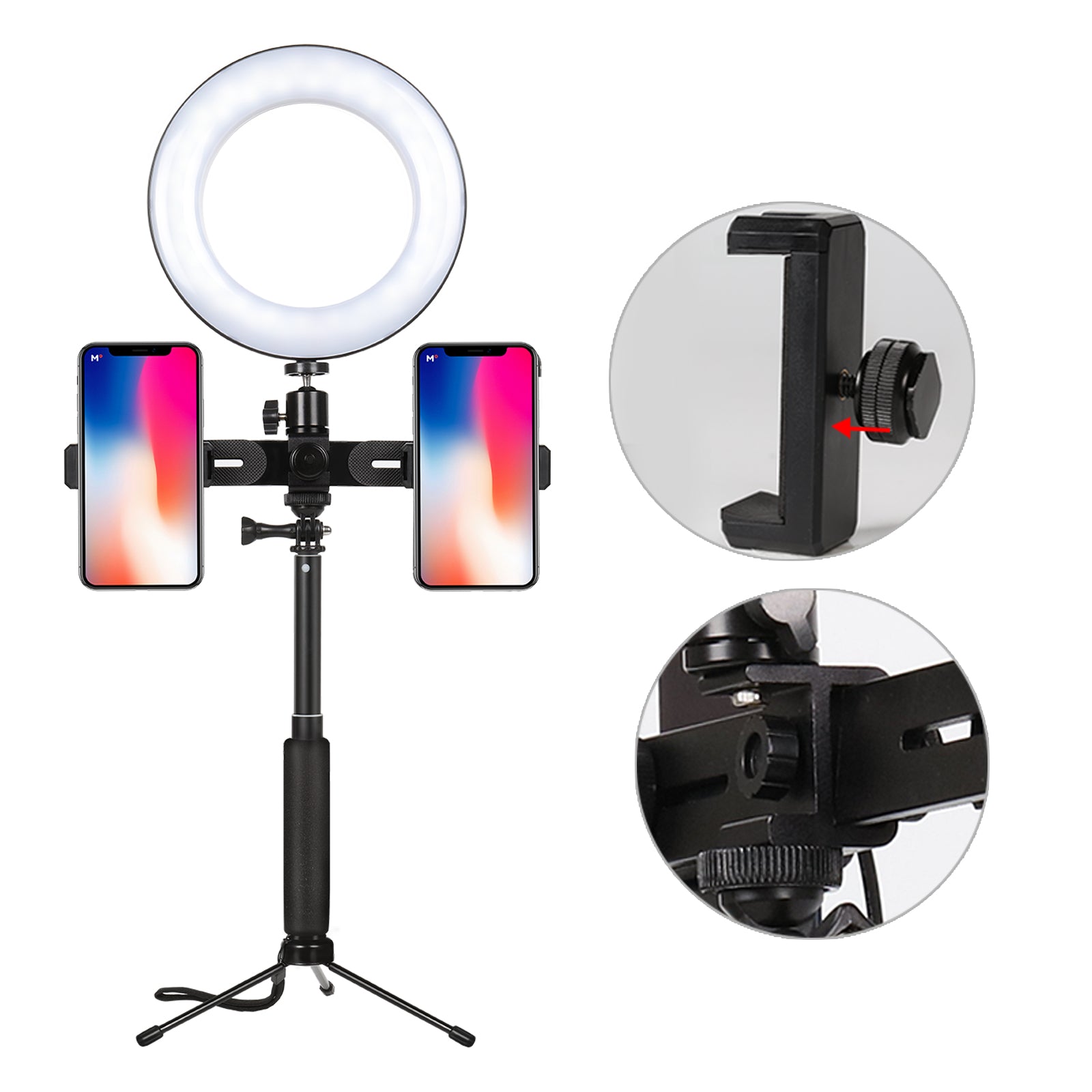 10inch Selfie Ring Light with Tripod Stand & Dual Phone Holders for Live Streaming, Makeup, and YouTube Video Recording