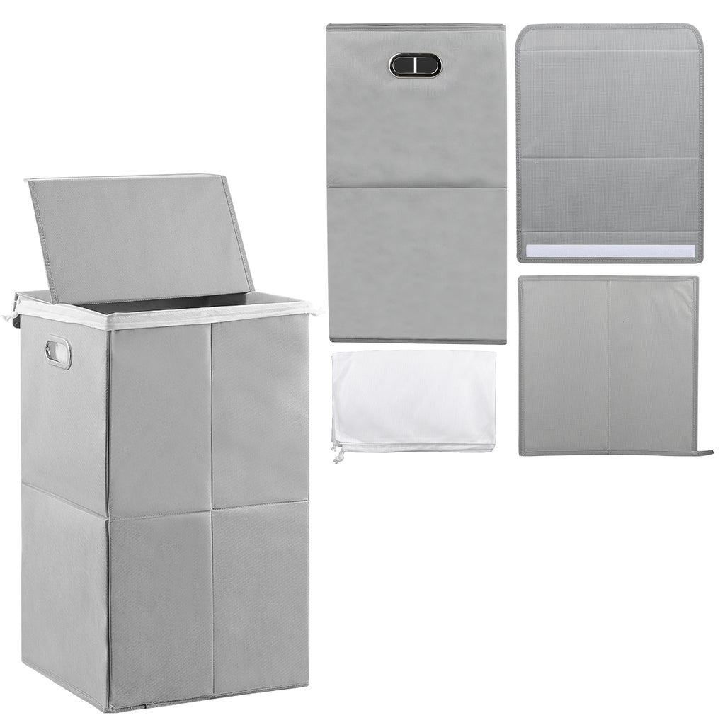 Large Collapsible Laundry Basket with Lid & Liner - Waterproof Clothes Hamper with Handles, Grey