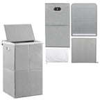 Large Collapsible Laundry Basket with Lid & Liner - Waterproof Clothes Hamper with Handles, Grey