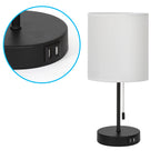 White Fabric Shade Nightstand Lamp with Dual USB Fast Charging Ports, Versatile Metal Desk Lighting for Bedroom, Office, and Living Areas