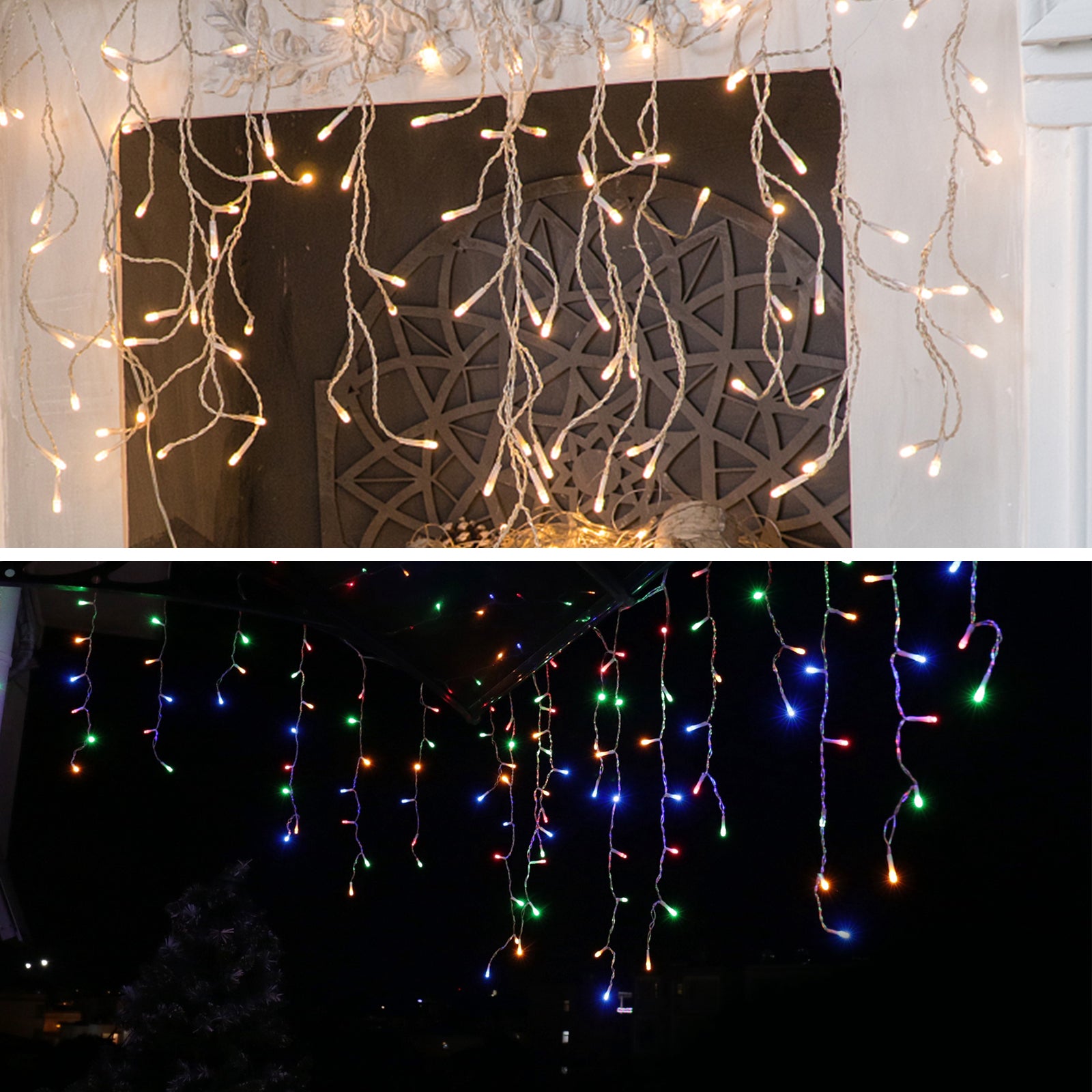 33FT 400 LED Multicolor Christmas Icicle Lights - 8 Modes Twinkle String Lights for Roof & Patio Decor