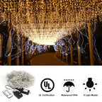 37FT LED Icicle Curtain Lights 288 LEDs 8 Modes IP44 Waterproof Outdoor Hanging String Lights for Xmas Wedding Yard Party Decor