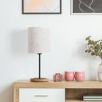 Modern Bedside Desk Lamp with Wooden Base， Nightstand Lamp with Linen Shade for Dorm and Home.