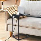 2-Pack C-Shaped Side Tables with Charging Station, USB & Power Outlet Sofa End Tables, Black