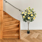 4ft Artificial Camellia Tree with Vibrant Yellow Flowers, Lifelike Potted Faux Plant for Indoor & Outdoor Home Decor, Porch & Office