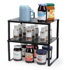 Set of 2 Black Cabinet Shelf Inserts - Expandable & Stackable Kitchen Organizer for Spice Rack