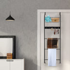 Over The Door Towel Rack with Basket, 5-Tier Hanging Towel Bar with Hooks for Bathroom Organization