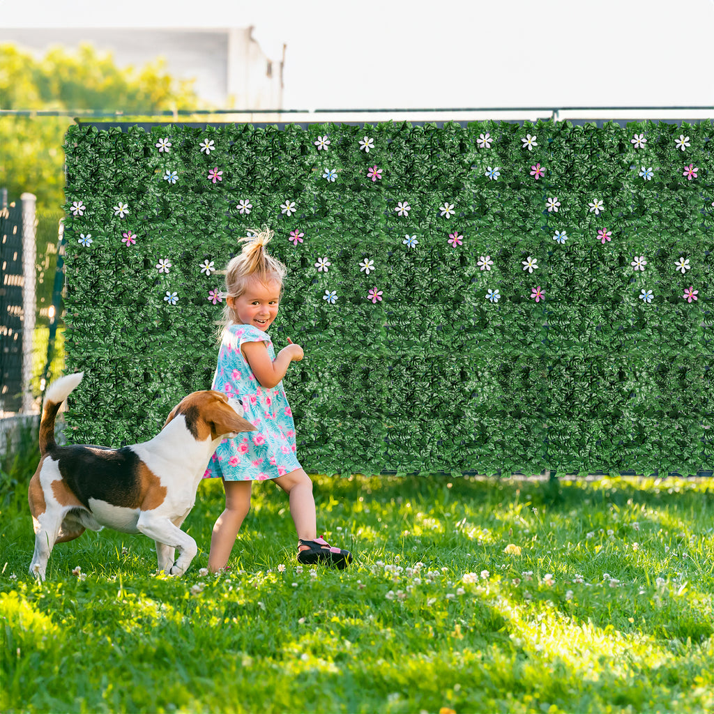 12.5inch x 16.5inch Artificial Ivy Fence with Flowers - Faux Vine Privacy Screen for Apartment Balcony & Backyard