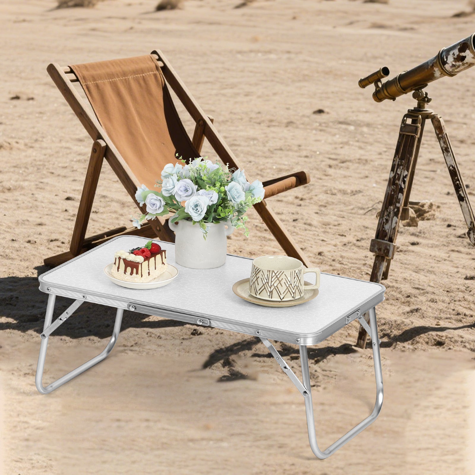 22-Inch Portable Folding Beach Table - Lightweight Aluminum Mini Picnic Table with Handle - Compact Outdoor Side Table for Camping & BBQ