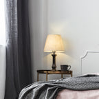 Set of 2 Contemporary Bedroom Nightstand Lights, Sleek Black Desktop Lamps with Acrylic Bases and Fabric Shades for Home Office or Dormitory Use