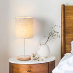 Modern Desk Lamp, Nightstand Lamp for Bedroom, Office, College Dorm, Living Room with Linen Fabric Lamp Shade and Wooden Base