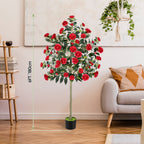 6ft Artificial Camellia Tree, Large Red Faux Blooming Tree in Pot, Tall Silk Floral Plant for Indoor Home Office & Front Door Decor