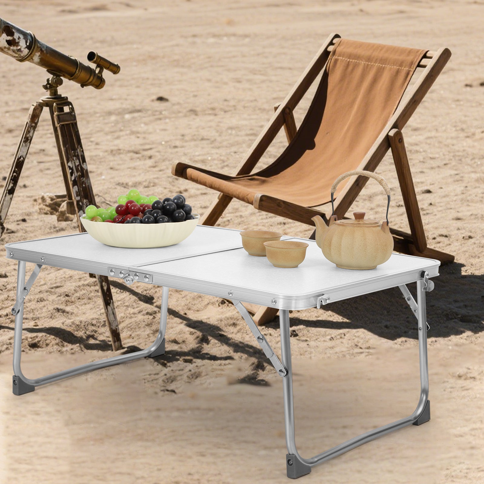 24-Inch Folding Aluminum Camping Table - Portable Low Picnic Table for Outdoor & Indoor Use - Lightweight Small Table for Tailgating & Garden