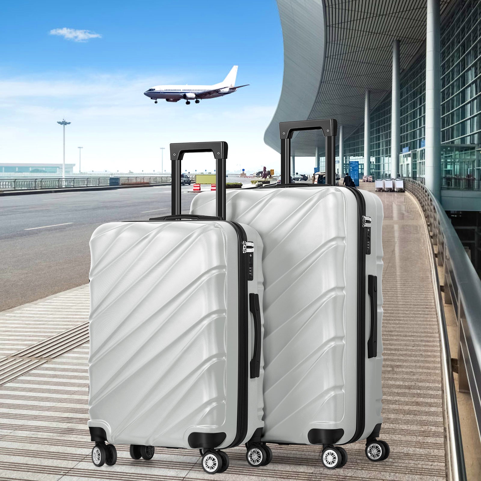 Luggage Sets 3 Piece Hardside Suitcases Sets with TSA Lock Double Spinner Wheels (20in/24in/28in, Black, Silver, Red