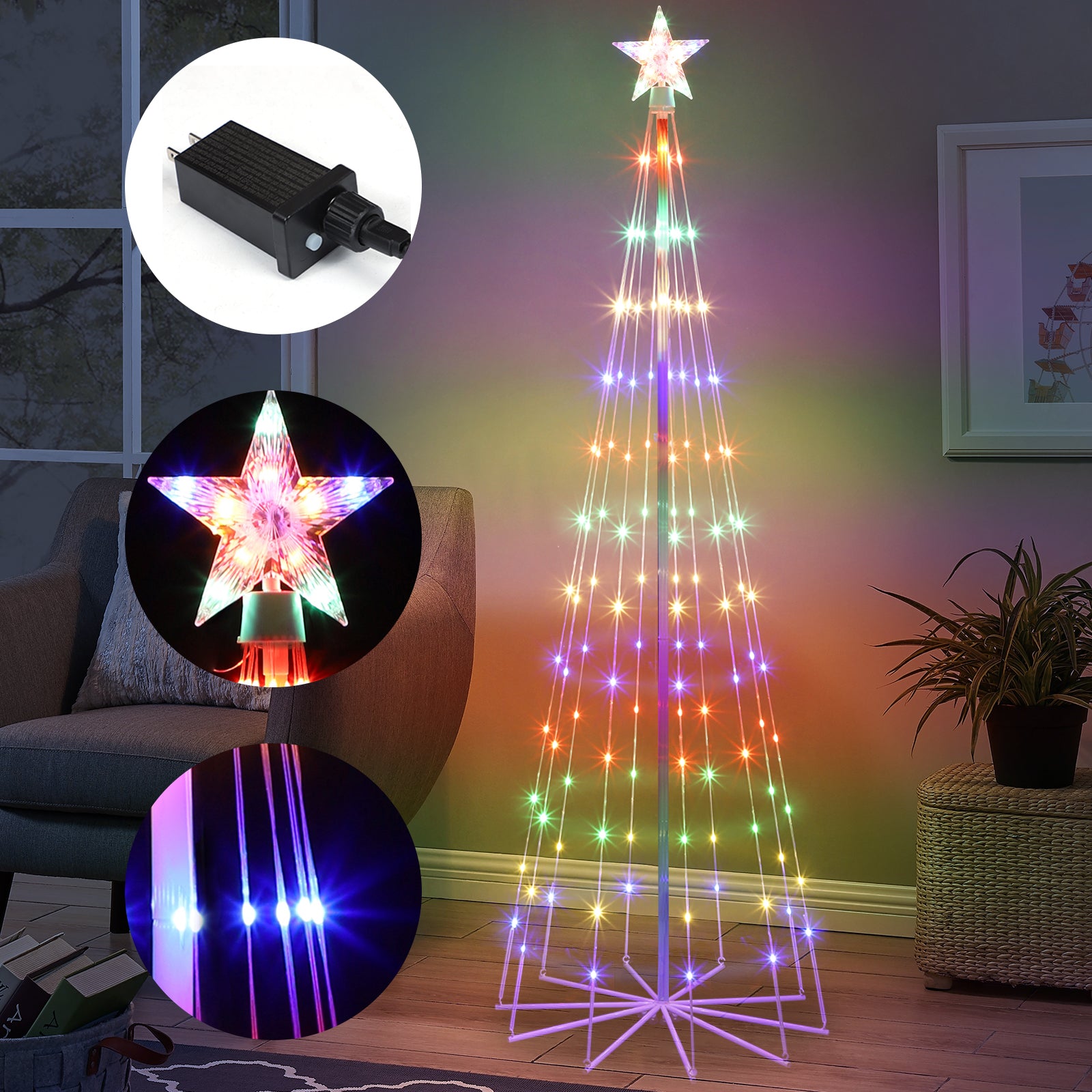 6' Animated LED Outdoor Christmas Tree - Multicolor Lightshow Cone Tree with Topper Star