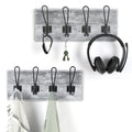 Set of 2 Rustic Wood Wall Hooks for Keys and Coats - Gray White Decorative Hanger with 4 Prongs for Entryway, Bathroom, or Bedroom Organizer