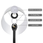 Set of 2 Modern Black Metal Bedside Table Lamps with White Fabric Shades & Pull Chains, 20inch